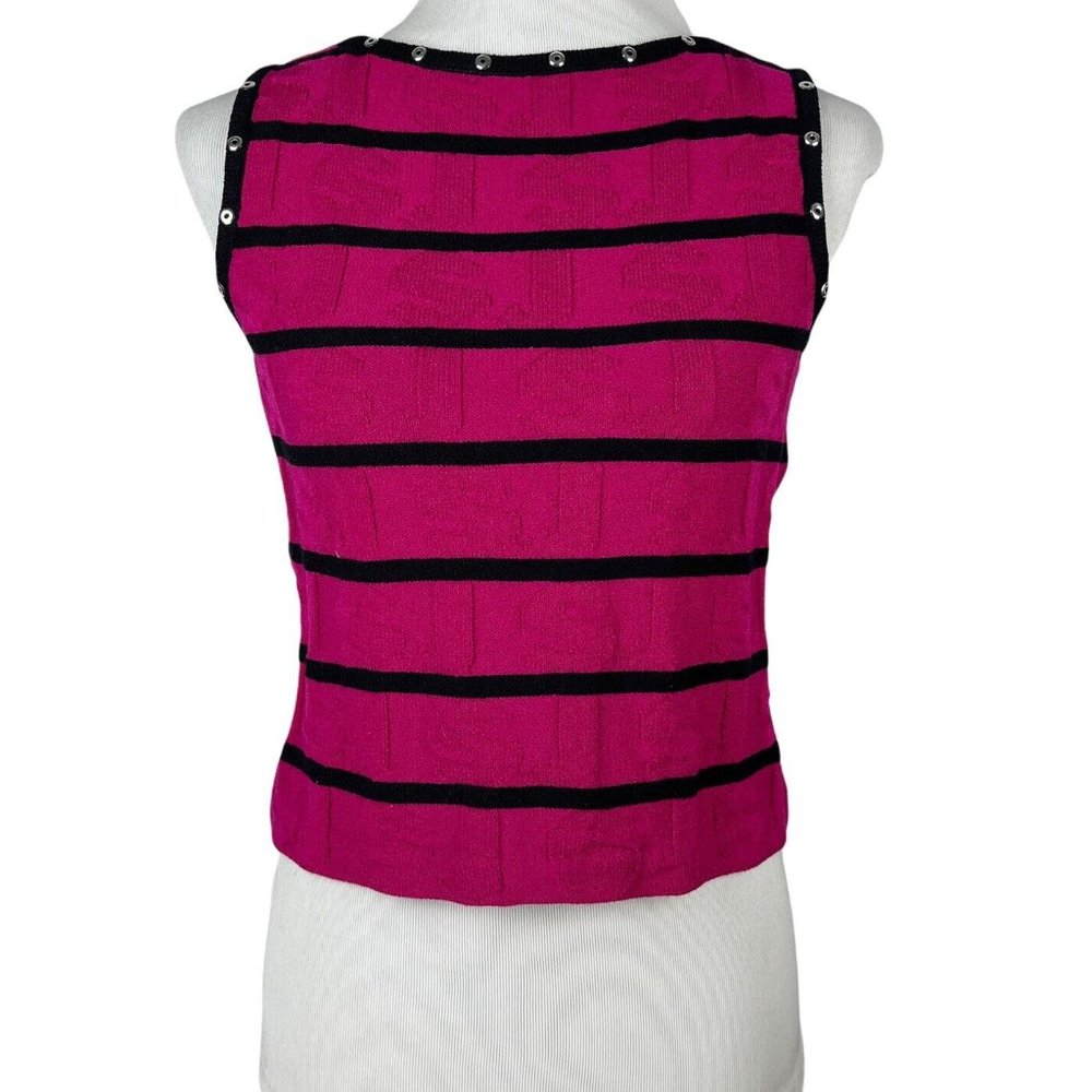St. John Fuchsia and Black Striped Knit Crop Top